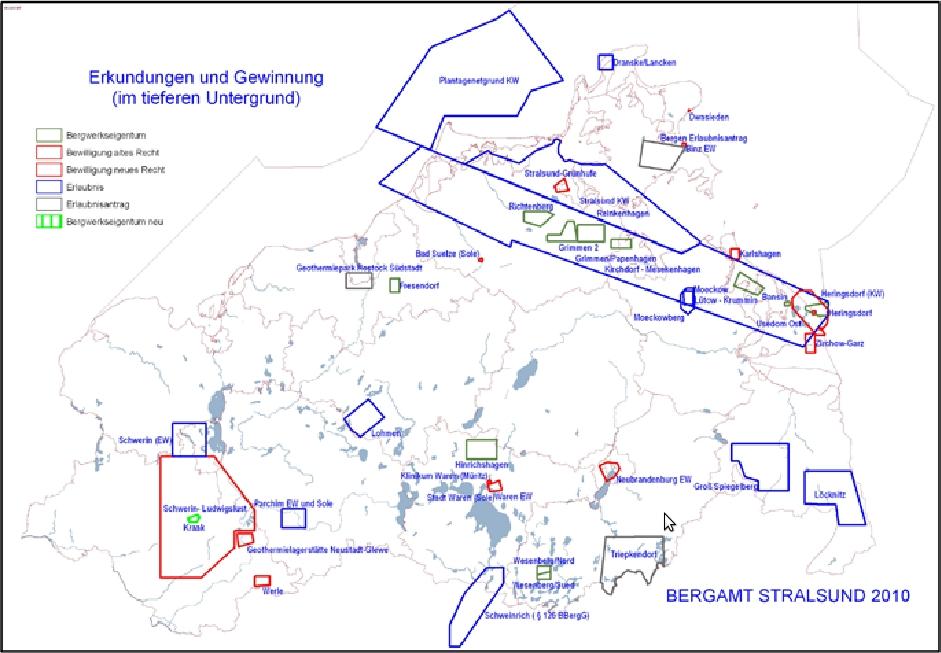 Karte Bergbauberechtigungen in Mecklenburg-Vorpommern (Stand: 2010)