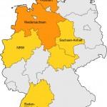 Gefährliche Erdgassuche in Deutschland - Karte der Bundesländer, in denen unkonventionelle Gasvorkommen liegen