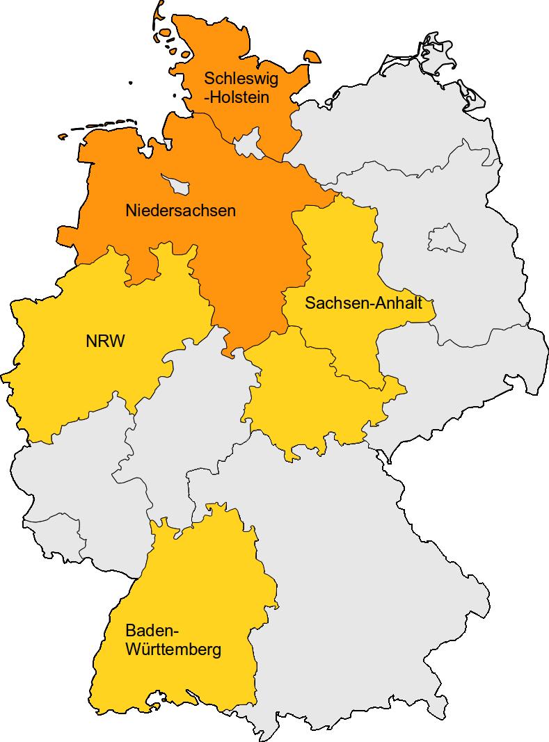 Gefährliche Erdgassuche in Deutschland - Karte der Bundesländer, in denen unkonventionelle Gasvorkommen liegen