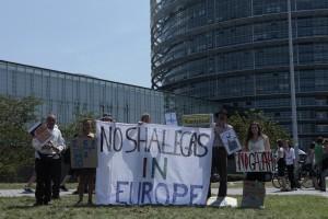 Demonstrierende gegen unkonventionelle Gasförderung vor dem EU Parlament in Strassburg